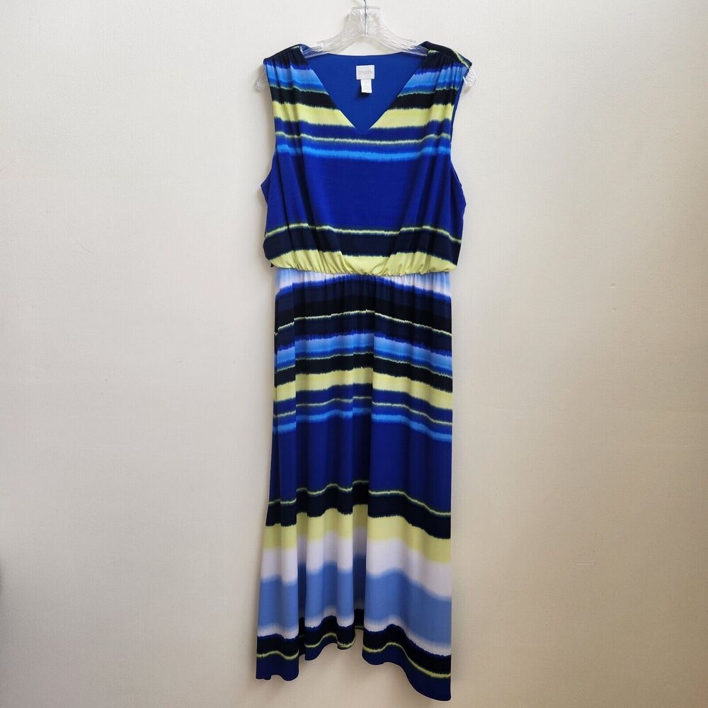 Chicos Dress Womens 2 Blue Stripe Knit Maxi Coastal Grandma Resort Wear Nautical